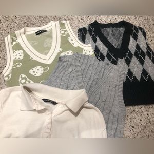 Lot of 3 vests and crop collared top SHEIN size small and mushroom one is M
